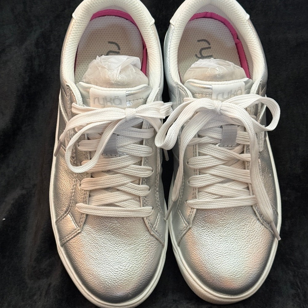 Ryka Silver and White Low-Top Women's Sneakers with Pink Lining